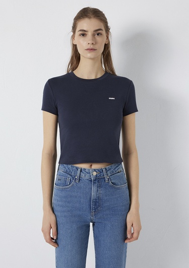  Mavi Mavi Logo Baskılı Lacivert Tişört Fitted / Vücuda Oturan Kesim 1613848-85315