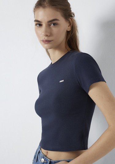  Mavi Mavi Logo Baskılı Lacivert Tişört Fitted / Vücuda Oturan Kesim 1613848-85315