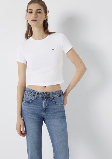  Mavi Mavi Logo Baskılı Beyaz Tişört Fitted / Vücuda Oturan Kesim 1613848-620