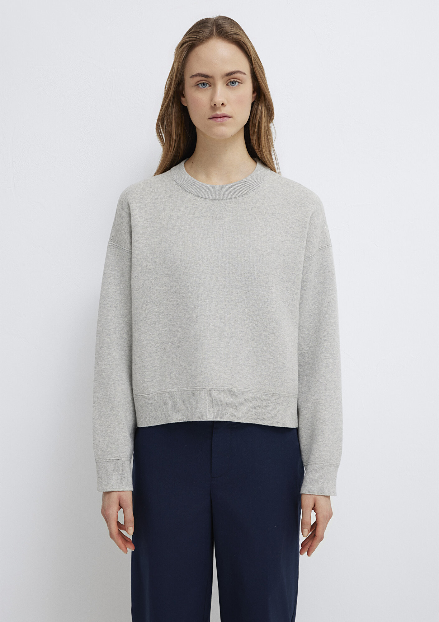 Mavi Bisiklet Yaka Gri Kazak Loose Fit / Bol Rahat Kesim 1710844-80196