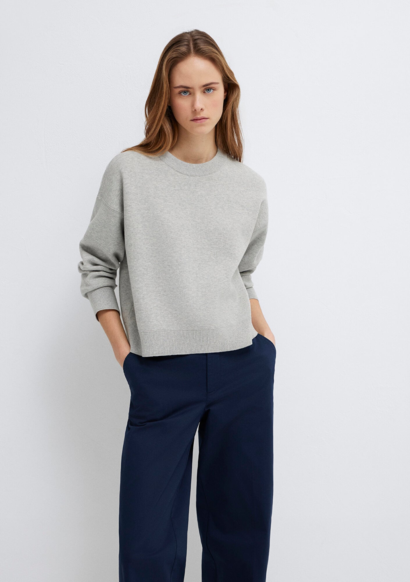 Mavi Bisiklet Yaka Gri Kazak Loose Fit / Bol Rahat Kesim 1710844-80196