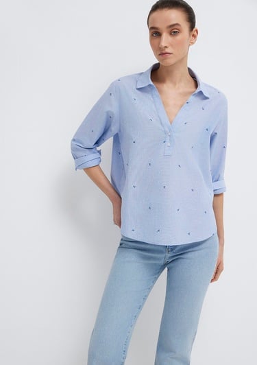  Mavi Baskılı Mavi Gömlek Regular Fit / Normal Kesim 1211397-91383