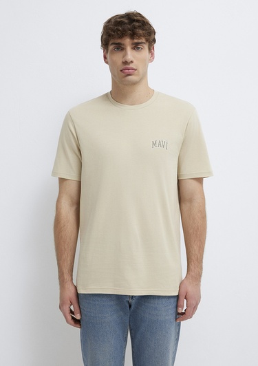  Mavi Mavi Logo Baskılı Bej Tişört Regular Fit / Normal Kesim 0611714-70325