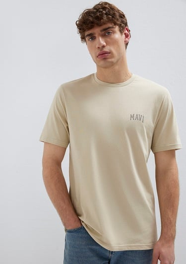  Mavi Mavi Logo Baskılı Bej Tişört Regular Fit / Normal Kesim 0611714-70325