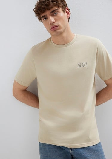  Mavi Mavi Logo Baskılı Bej Tişört Regular Fit / Normal Kesim 0611714-70325