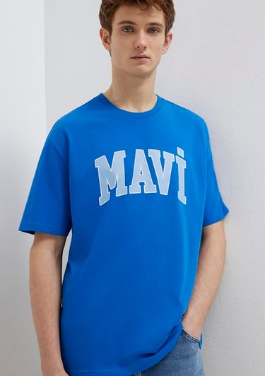  Mavi Mavi Logo Baskılı Mavi Tişört Loose Fit / Bol Rahat Kesim 0611711-81330