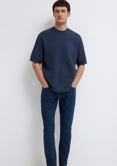  Mavi Bisiklet Yaka Lacivert Tişört Loose Fit / Bol Rahat Kesim 0611614-70490