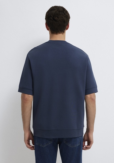  Mavi Bisiklet Yaka Lacivert Tişört Loose Fit / Bol Rahat Kesim 0611614-70490