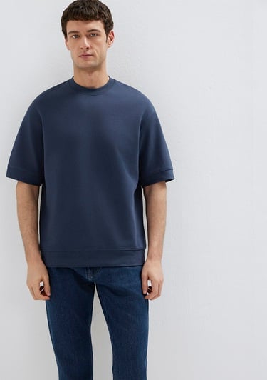  Mavi Bisiklet Yaka Lacivert Tişört Loose Fit / Bol Rahat Kesim 0611614-70490