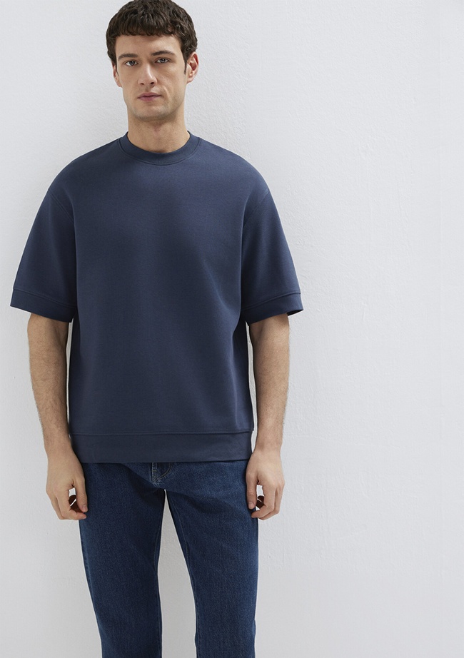  Mavi Bisiklet Yaka Lacivert Tişört Loose Fit / Bol Rahat Kesim 0611614-70490