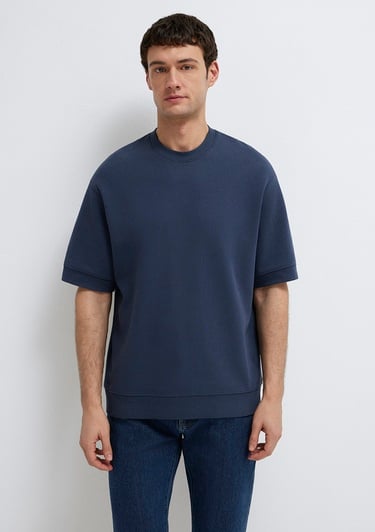  Mavi Bisiklet Yaka Lacivert Tişört Loose Fit / Bol Rahat Kesim 0611614-70490