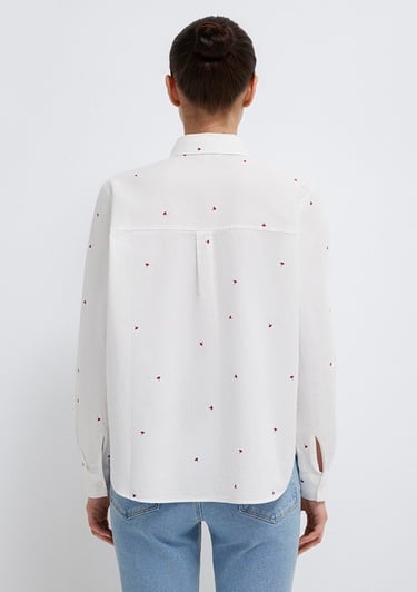  Mavi Baskılı Ekru Gömlek Loose Fit / Bol Rahat Kesim 1210610-91381