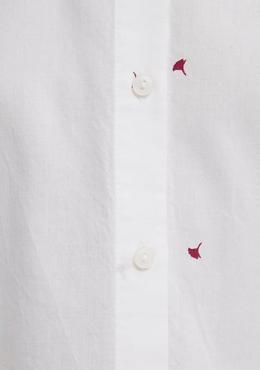  Mavi Baskılı Ekru Gömlek Loose Fit / Bol Rahat Kesim 1210610-91381