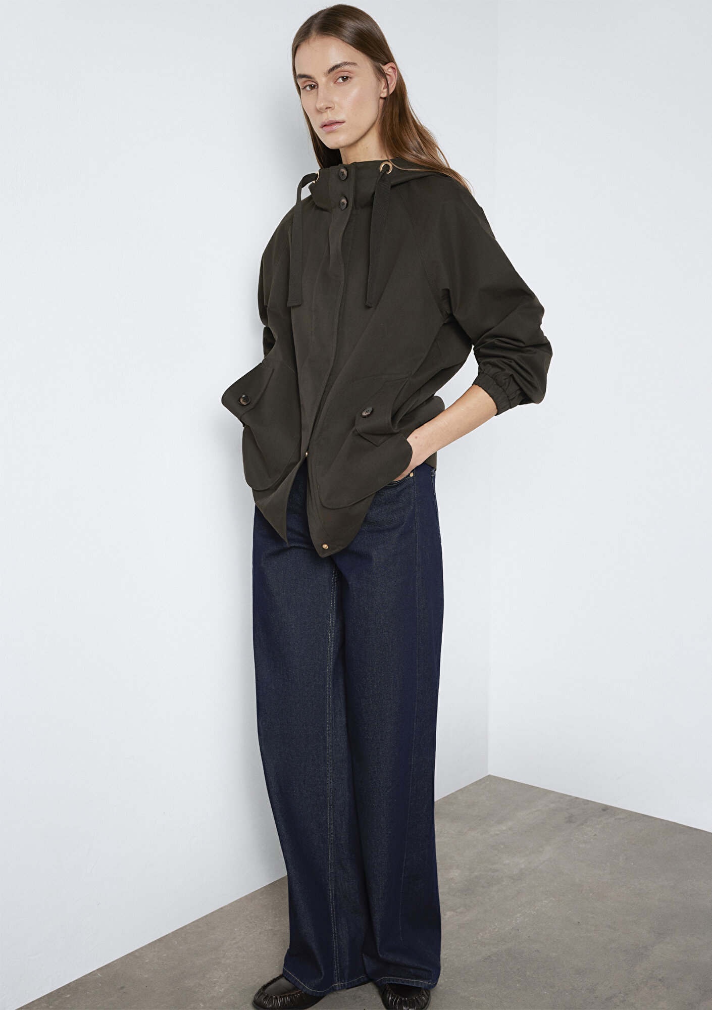 Mavi Kapüşonlu Haki Ceket Loose Fit / Bol Rahat Kesim 1110014-90707