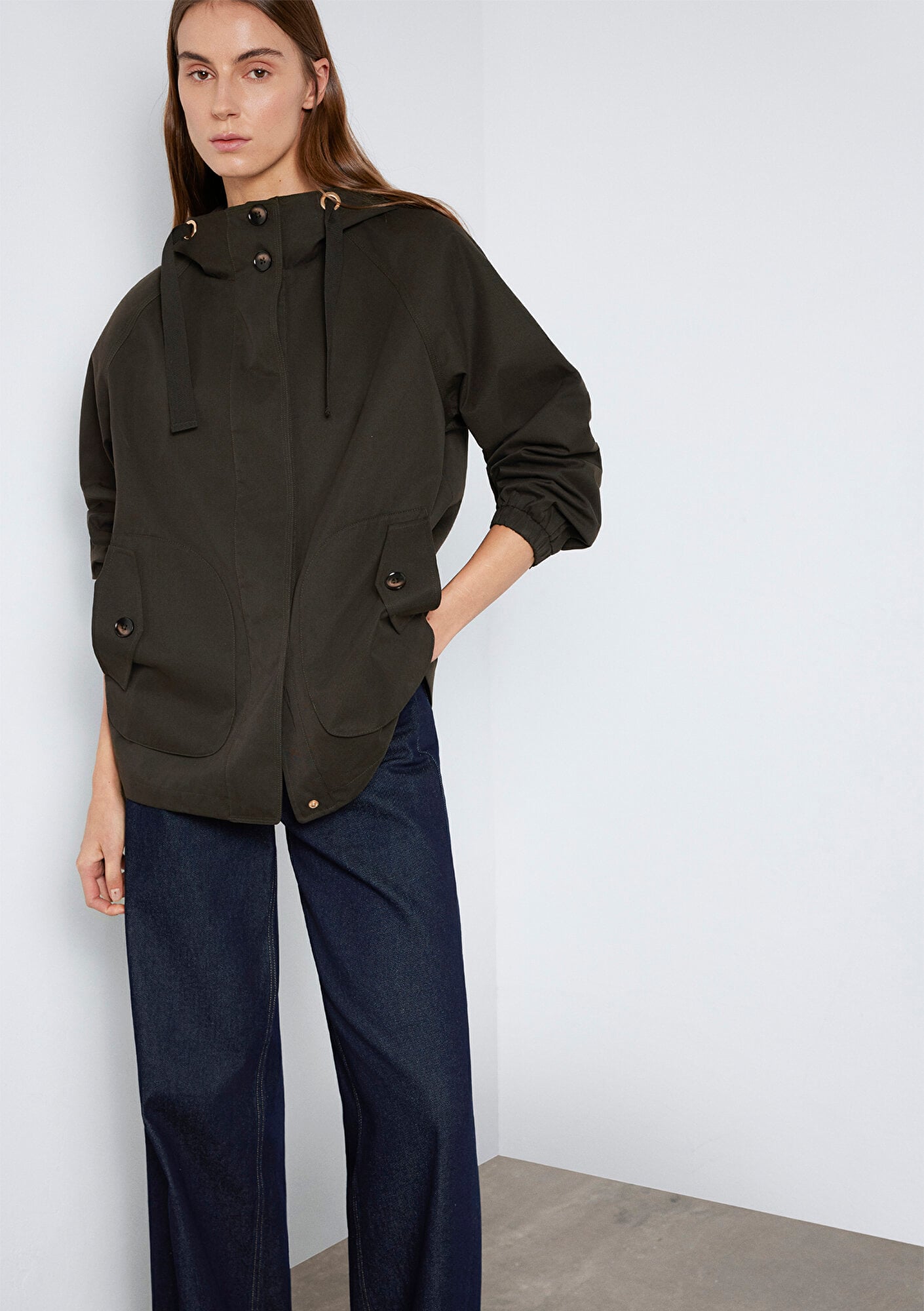 Mavi Kapüşonlu Haki Ceket Loose Fit / Bol Rahat Kesim 1110014-90707