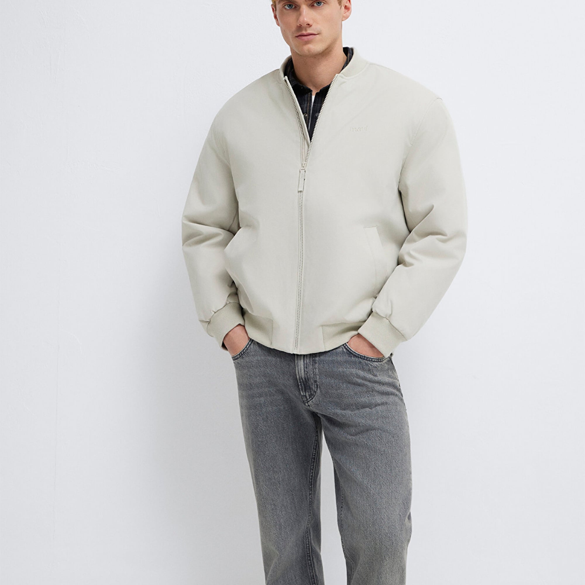 Mavi Mavi Logo Nakışlı Gri Bomber Ceket 0110774-70144