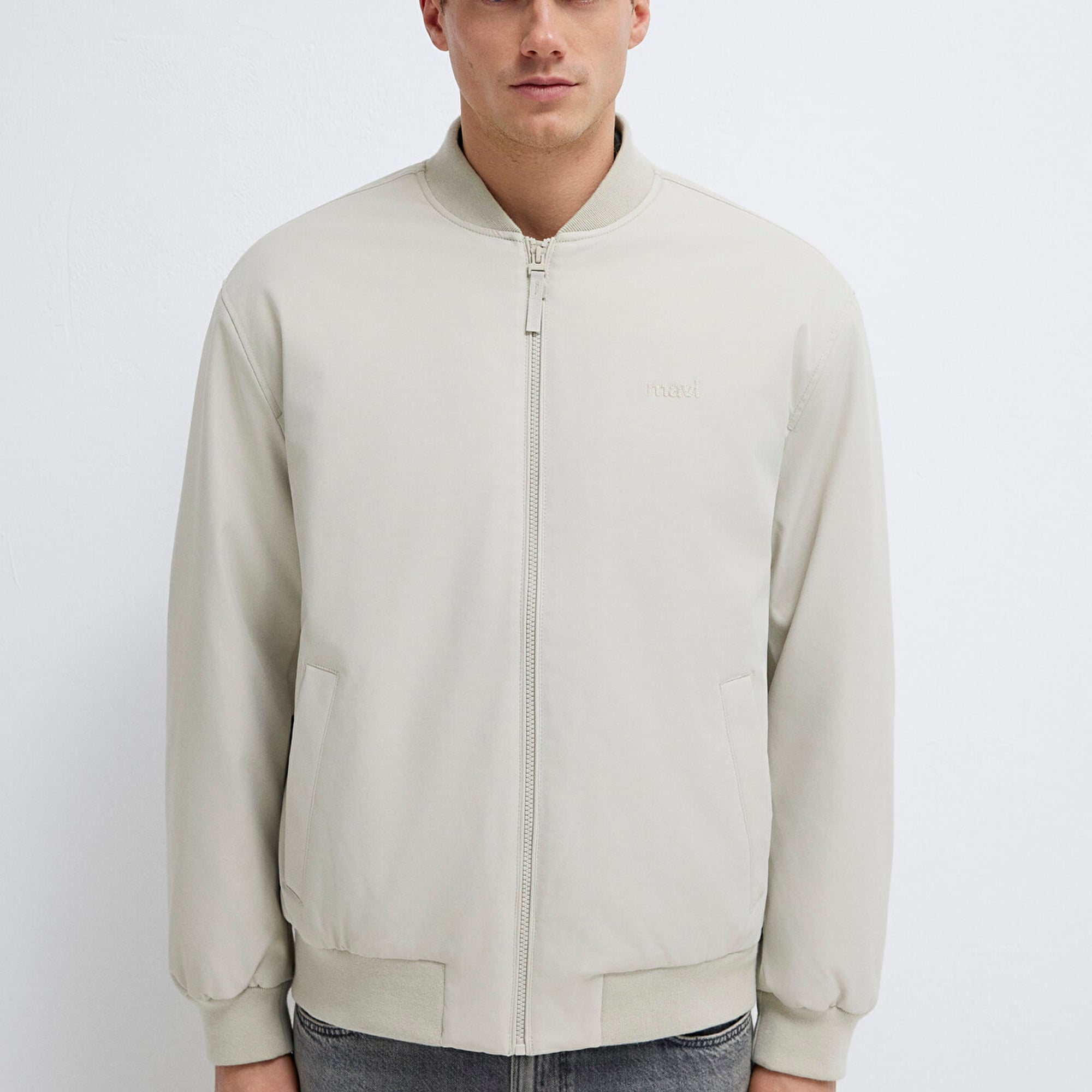 Mavi Mavi Logo Nakışlı Gri Bomber Ceket 0110774-70144