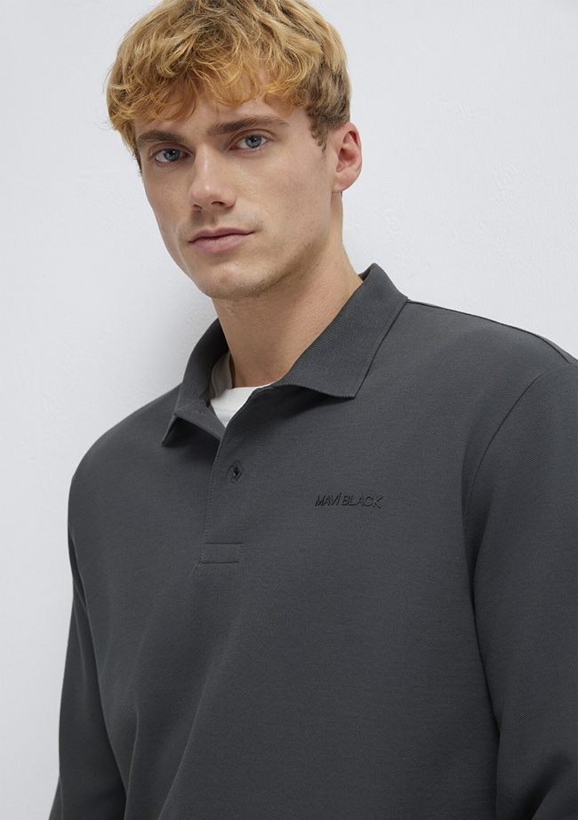  Mavi Mavi Black Uzun Kollu Antrasit Polo Tişört Regular Fit / Normal Kesim 0613154-70088