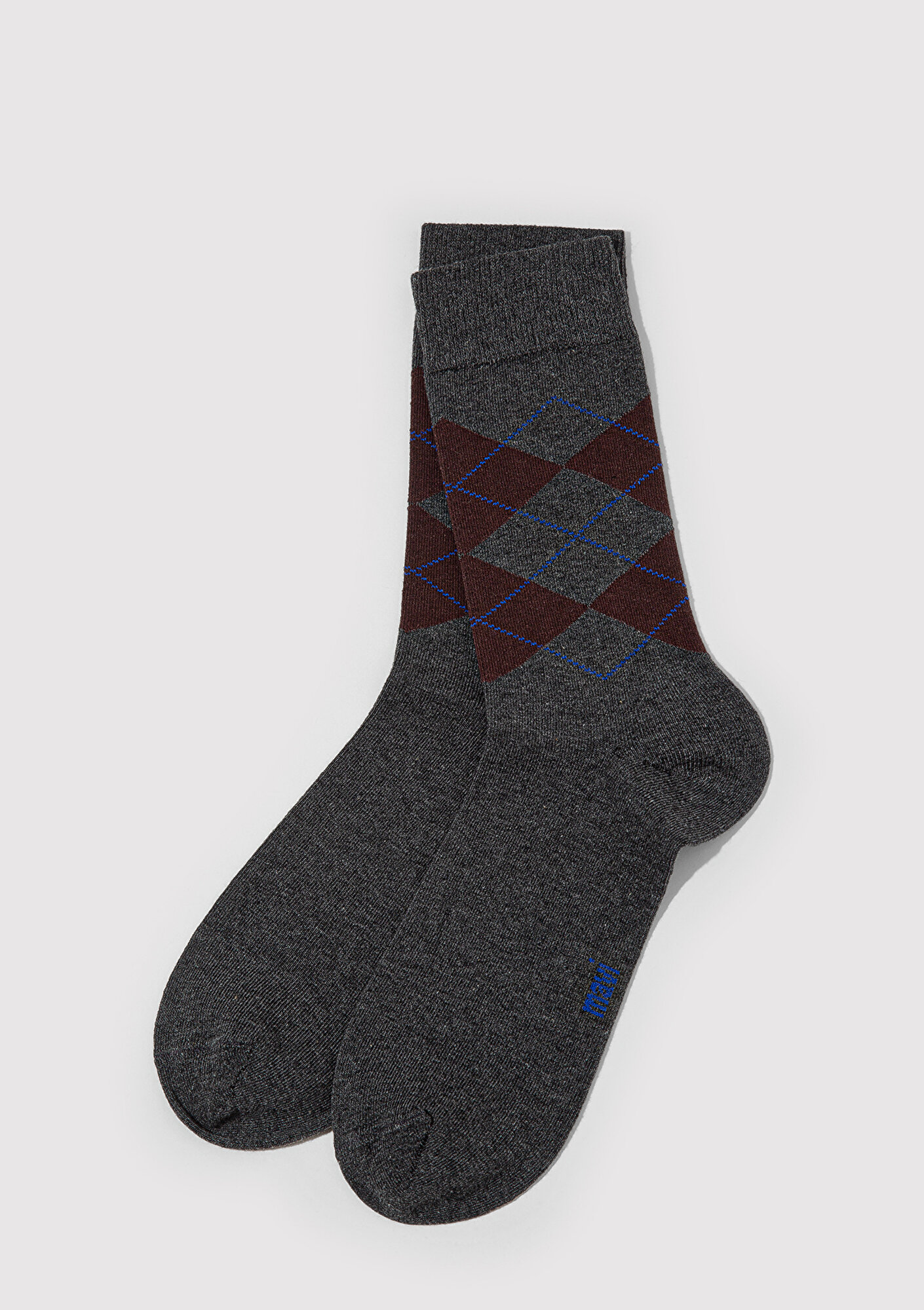  Mavi Baklava Desenli Antrasit Soket Çorap 0912345-24398