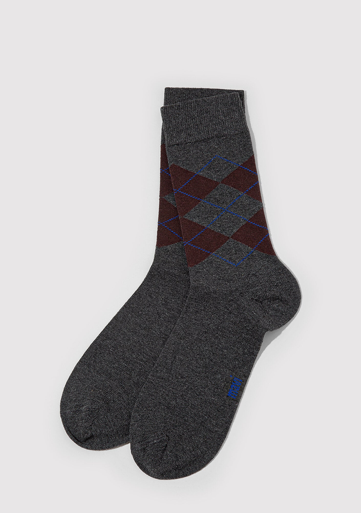  Mavi Baklava Desenli Antrasit Soket Çorap 0912345-24398