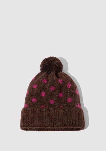  Mavi Puantiye Detaylı Kahverengi Bere 1913950-70246