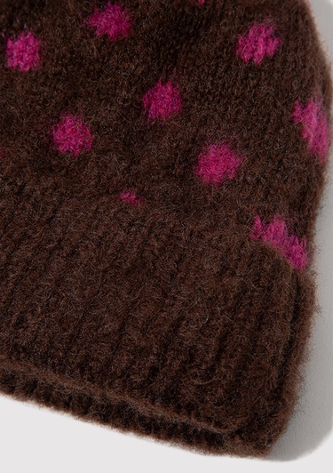  Mavi Puantiye Detaylı Kahverengi Bere 1913950-70246