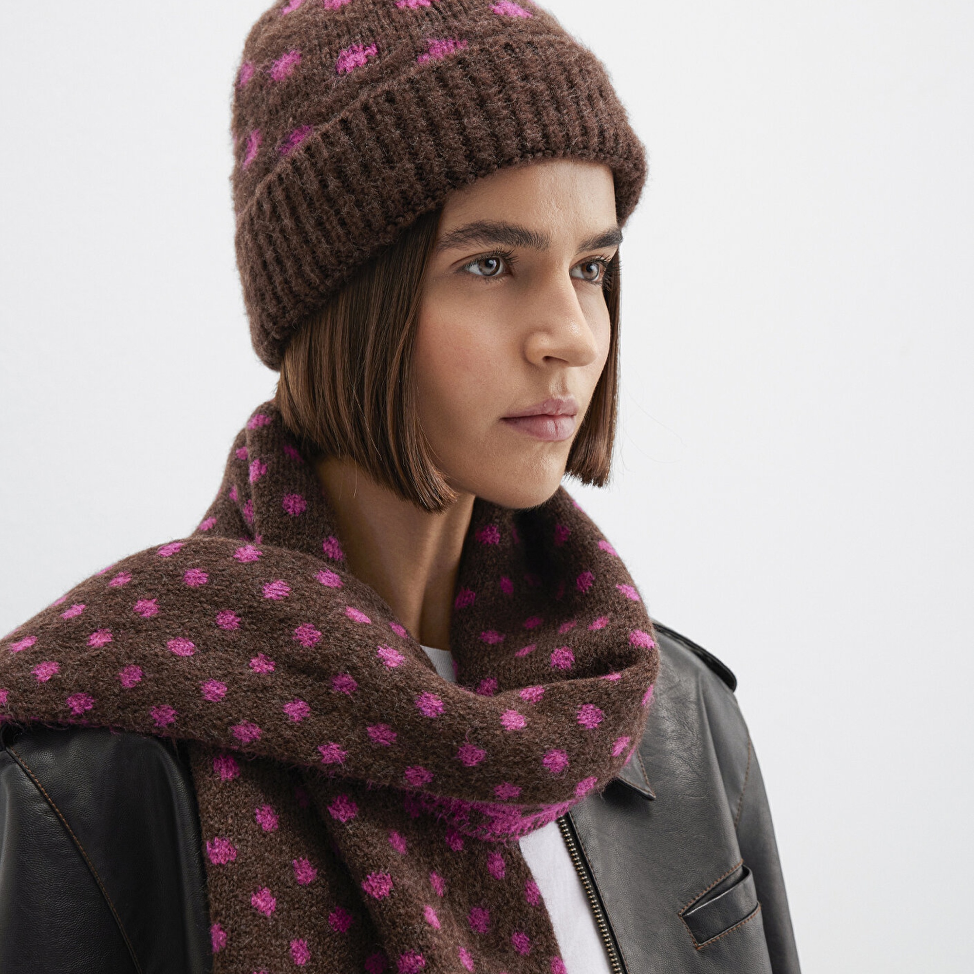 Mavi Puantiye Detaylı Kahverengi Bere 1913950-70246