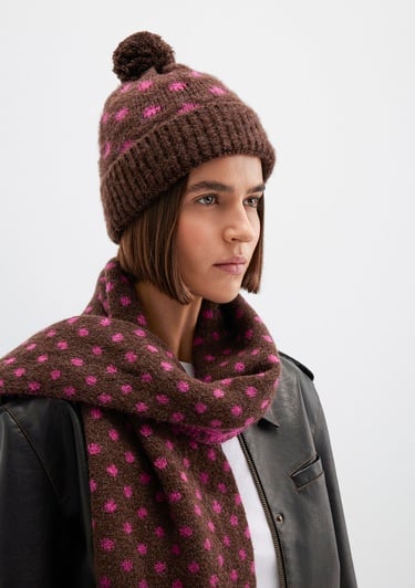  Mavi Puantiye Detaylı Kahverengi Bere 1913950-70246