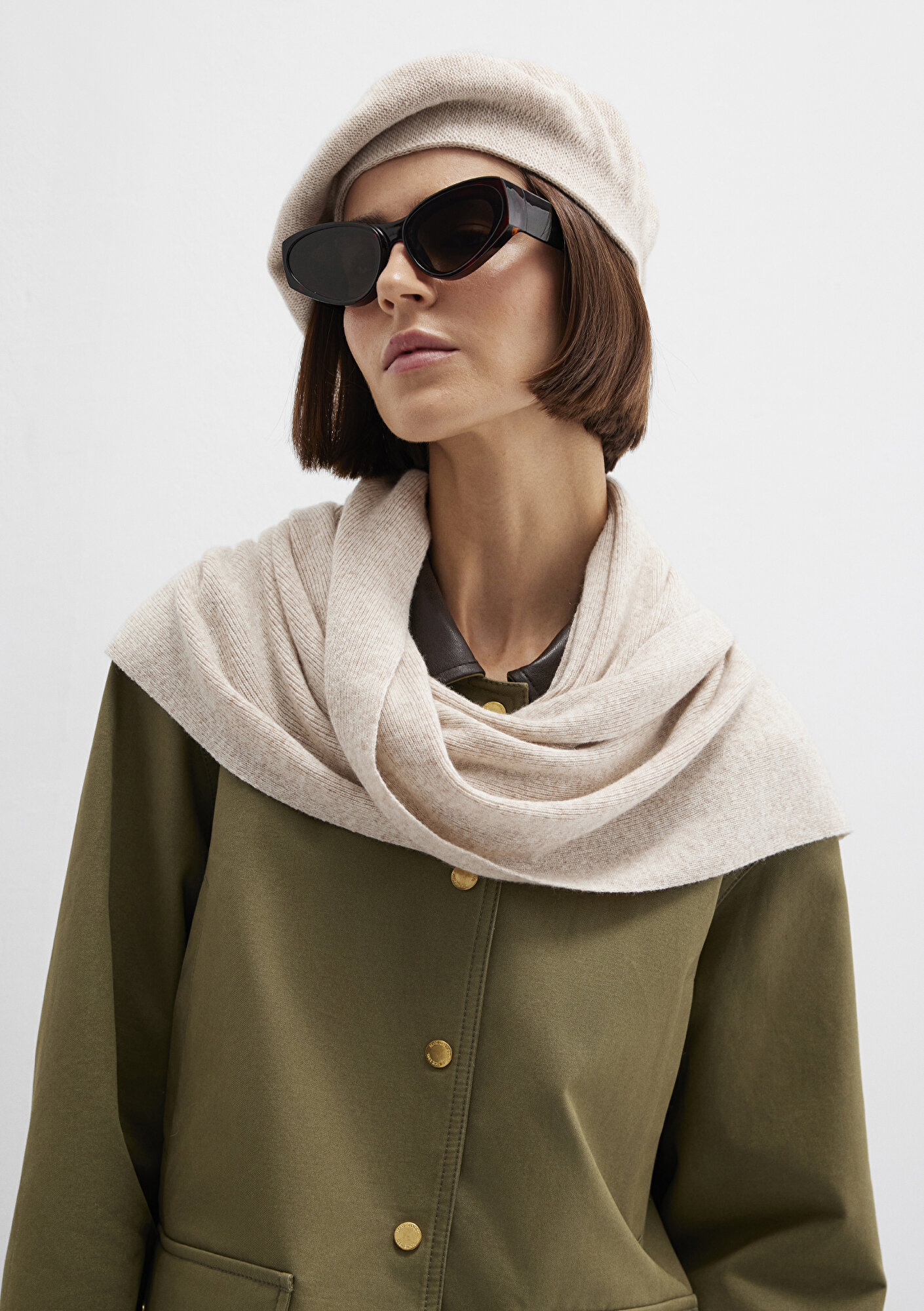  Mavi Yün İçerikli Bej Atkı 1913954-70020