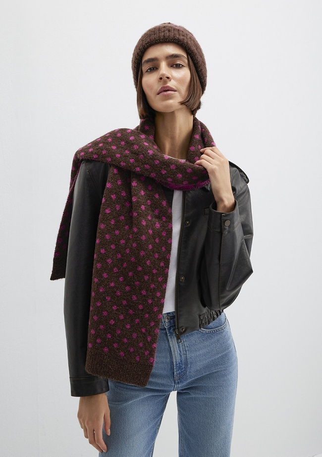  Mavi Puantiye Detaylı Kahverengi Atkı 1913952-70246