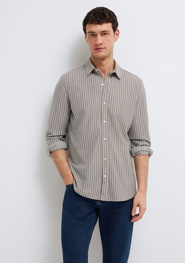  Mavi Çizgili Gri Gömlek Slim Fit / Dar Kesim 0211404-91582