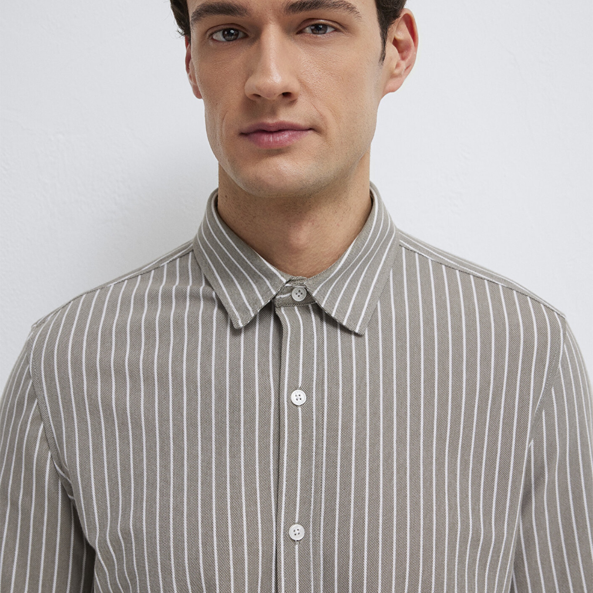 Mavi Çizgili Gri Gömlek Slim Fit / Dar Kesim 0211404-91582