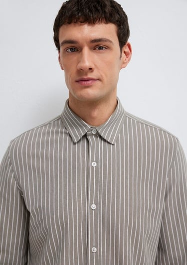  Mavi Çizgili Gri Gömlek Slim Fit / Dar Kesim 0211404-91582