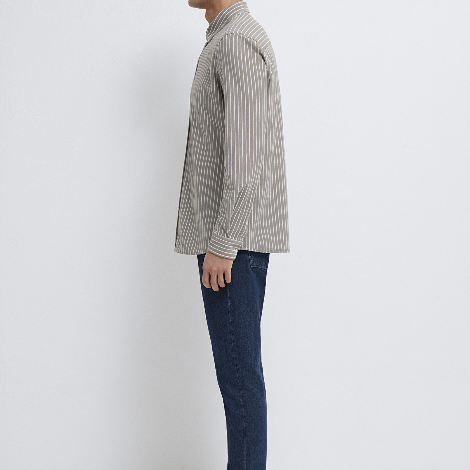 Mavi Çizgili Gri Gömlek Slim Fit / Dar Kesim 0211404-91582