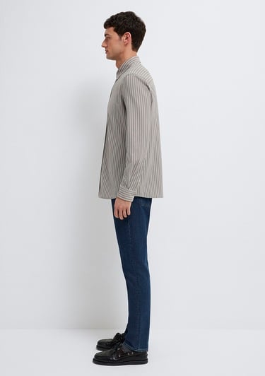  Mavi Çizgili Gri Gömlek Slim Fit / Dar Kesim 0211404-91582