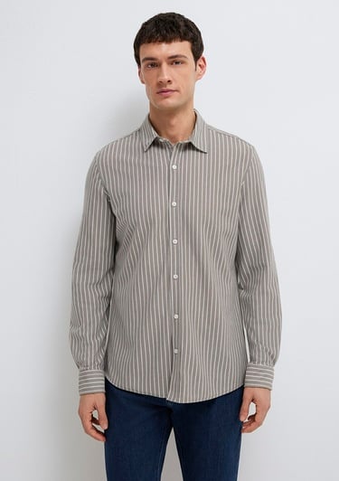  Mavi Çizgili Gri Gömlek Slim Fit / Dar Kesim 0211404-91582