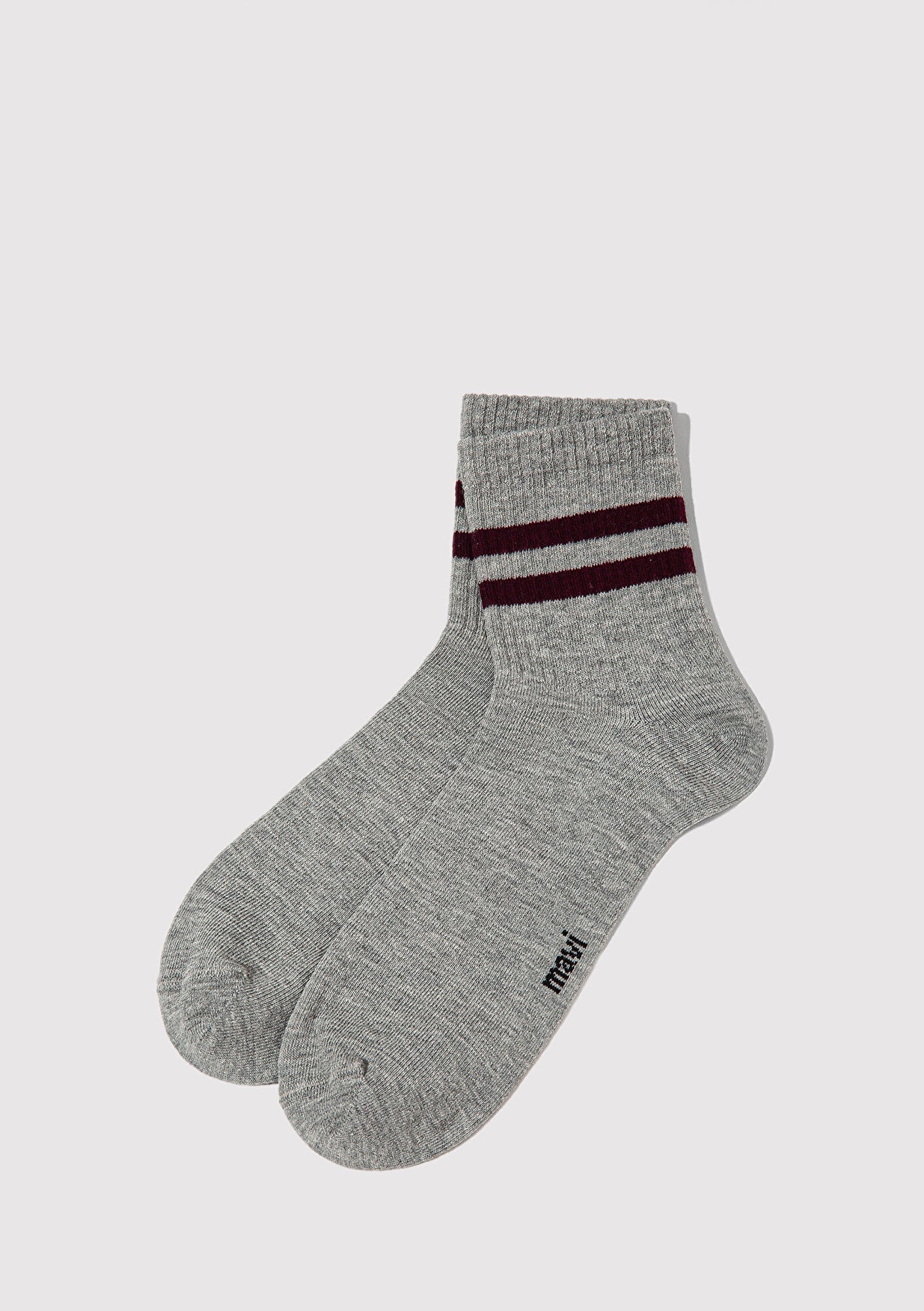 Mavi Çizgi Detaylı Gri Soket Çorap 0911594-24386