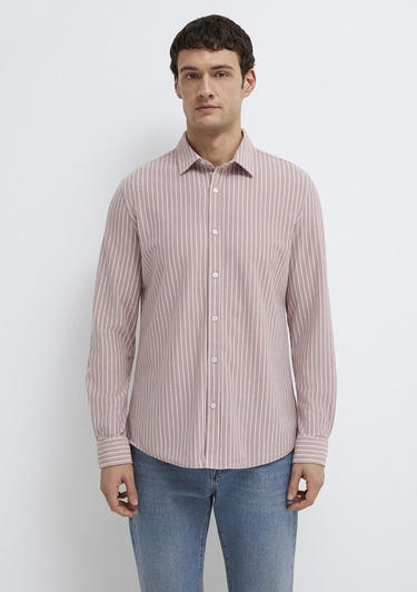  Mavi Çizgili Pembe Gömlek Slim Fit / Dar Kesim 0211404-91578