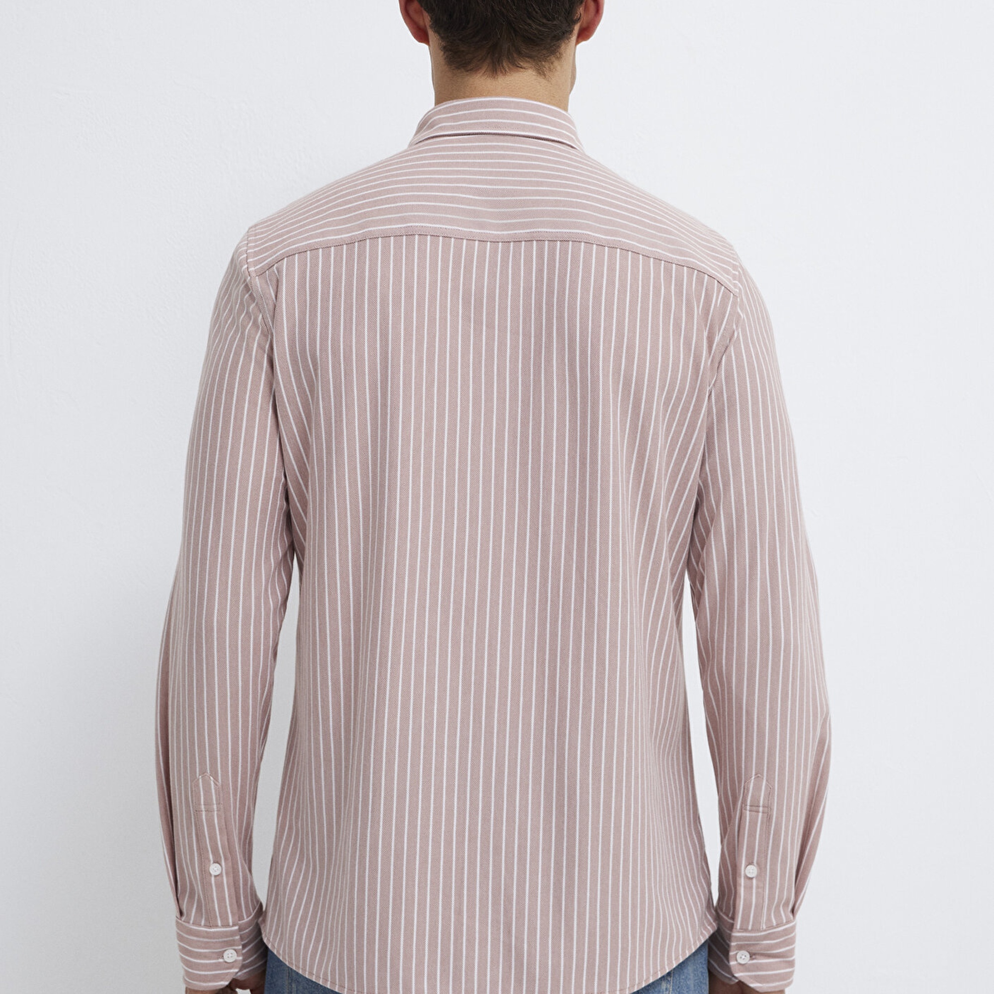 Mavi Çizgili Pembe Gömlek Slim Fit / Dar Kesim 0211404-91578