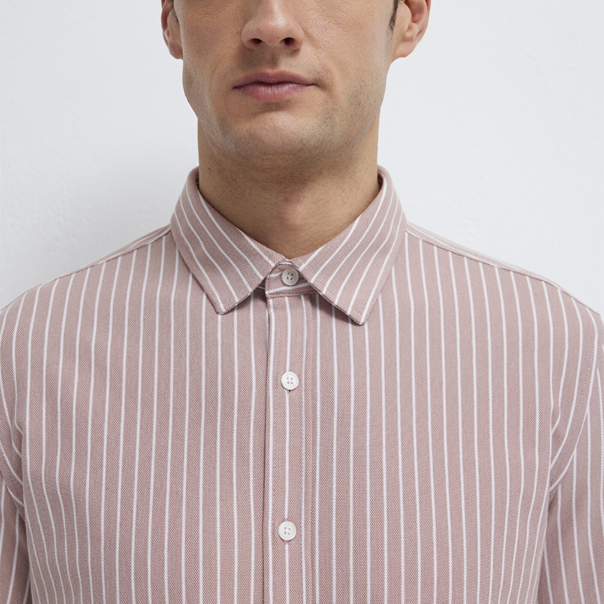 Mavi Çizgili Pembe Gömlek Slim Fit / Dar Kesim 0211404-91578