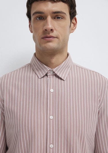  Mavi Çizgili Pembe Gömlek Slim Fit / Dar Kesim 0211404-91578