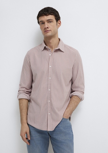  Mavi Çizgili Pembe Gömlek Slim Fit / Dar Kesim 0211404-91578