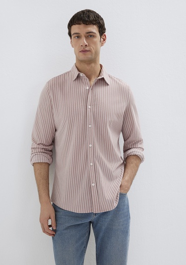  Mavi Çizgili Pembe Gömlek Slim Fit / Dar Kesim 0211404-91578