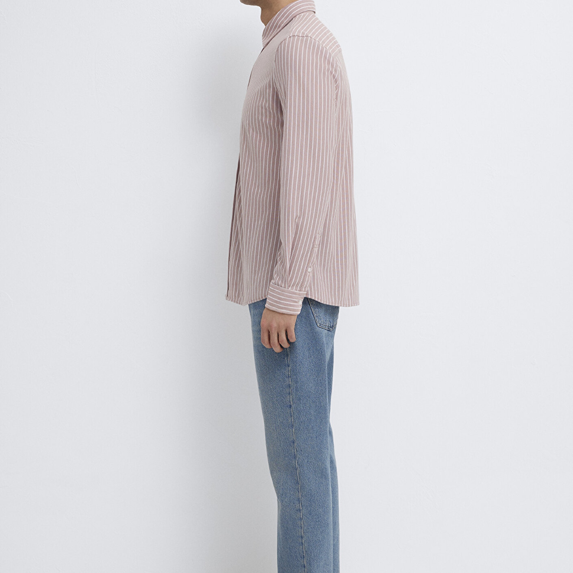 Mavi Çizgili Pembe Gömlek Slim Fit / Dar Kesim 0211404-91578