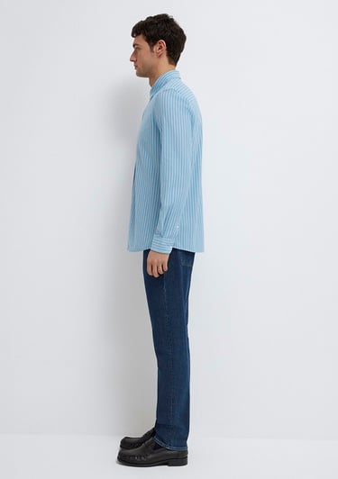  Mavi Çizgili Mavi Gömlek Slim Fit / Dar Kesim 0211404-91579
