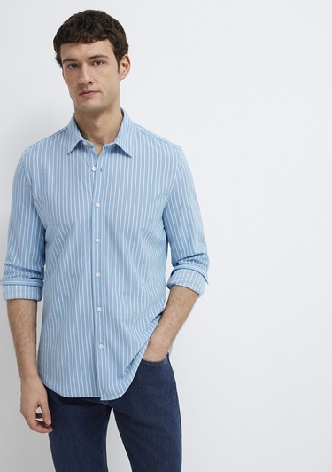 Mavi Çizgili Mavi Gömlek Slim Fit / Dar Kesim 0211404-91579