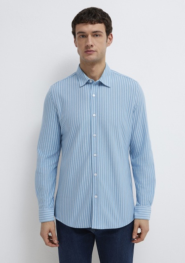  Mavi Çizgili Mavi Gömlek Slim Fit / Dar Kesim 0211404-91579