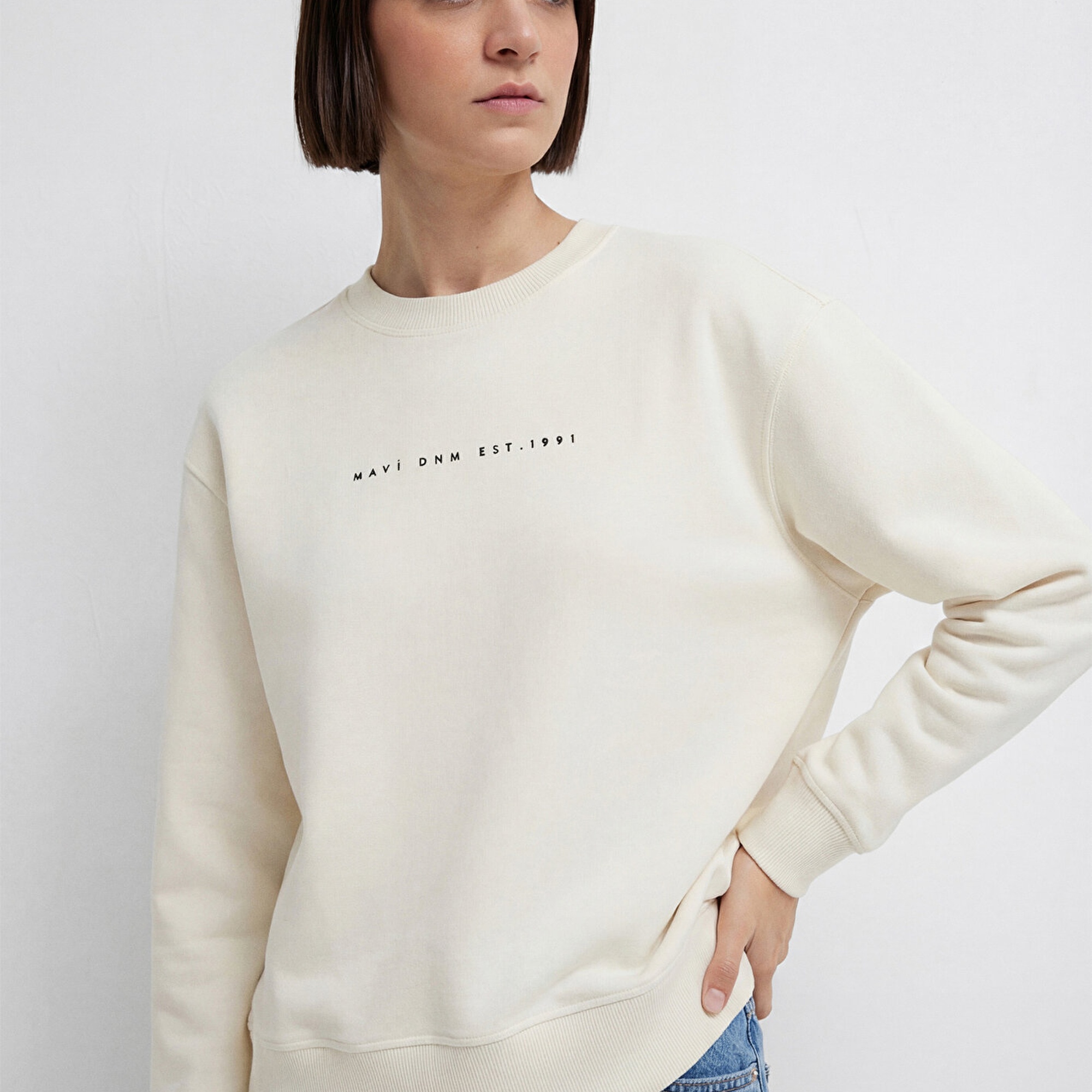 Mavi Mavi Denim Baskılı Ekru Sweatshirt 1S10525-80194