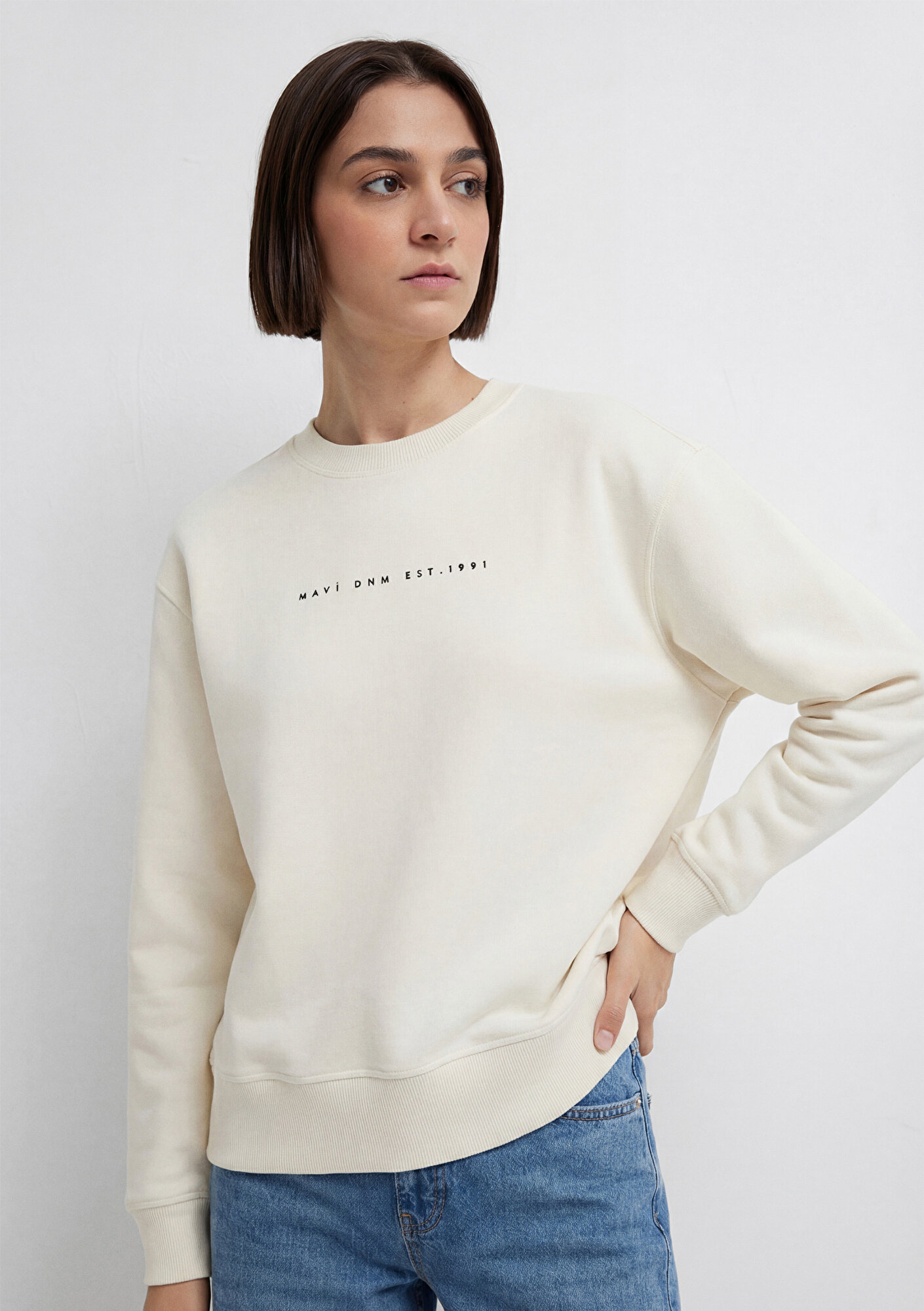  Mavi Mavi Denim Baskılı Ekru Sweatshirt 1S10525-80194