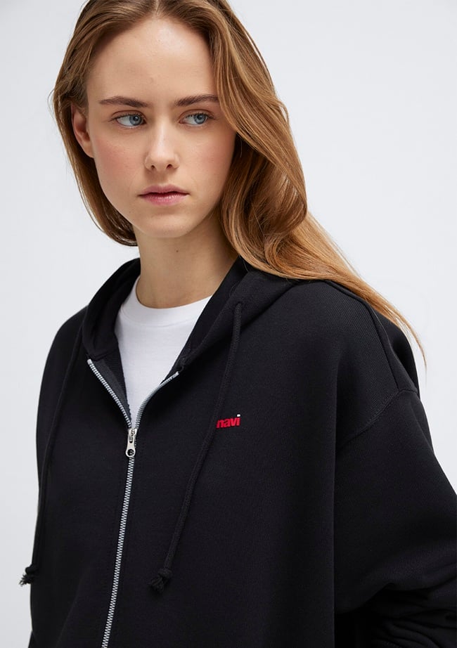  Mavi Mavi Logo Baskılı Kapüşonlu Siyah Sweatshirt 1S10531-900